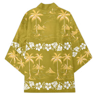 Yellow Hawaii Palm Tree Hibiscus Kimono Fantasy Summer Vibe LT01 - Polynesian Pride