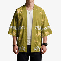 Yellow Hawaii Palm Tree Hibiscus Kimono Fantasy Summer Vibe LT01 - Polynesian Pride