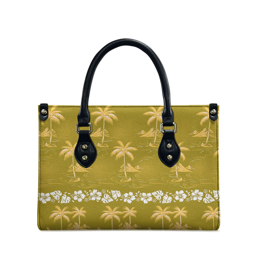 Yellow Hawaii Palm Tree Hibiscus Leather Bag Fantasy Summer Vibe LT01 - Polynesian Pride