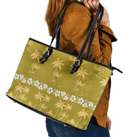 Yellow Hawaii Palm Tree Hibiscus Leather Tote Bag Fantasy Summer Vibe LT01 - Polynesian Pride