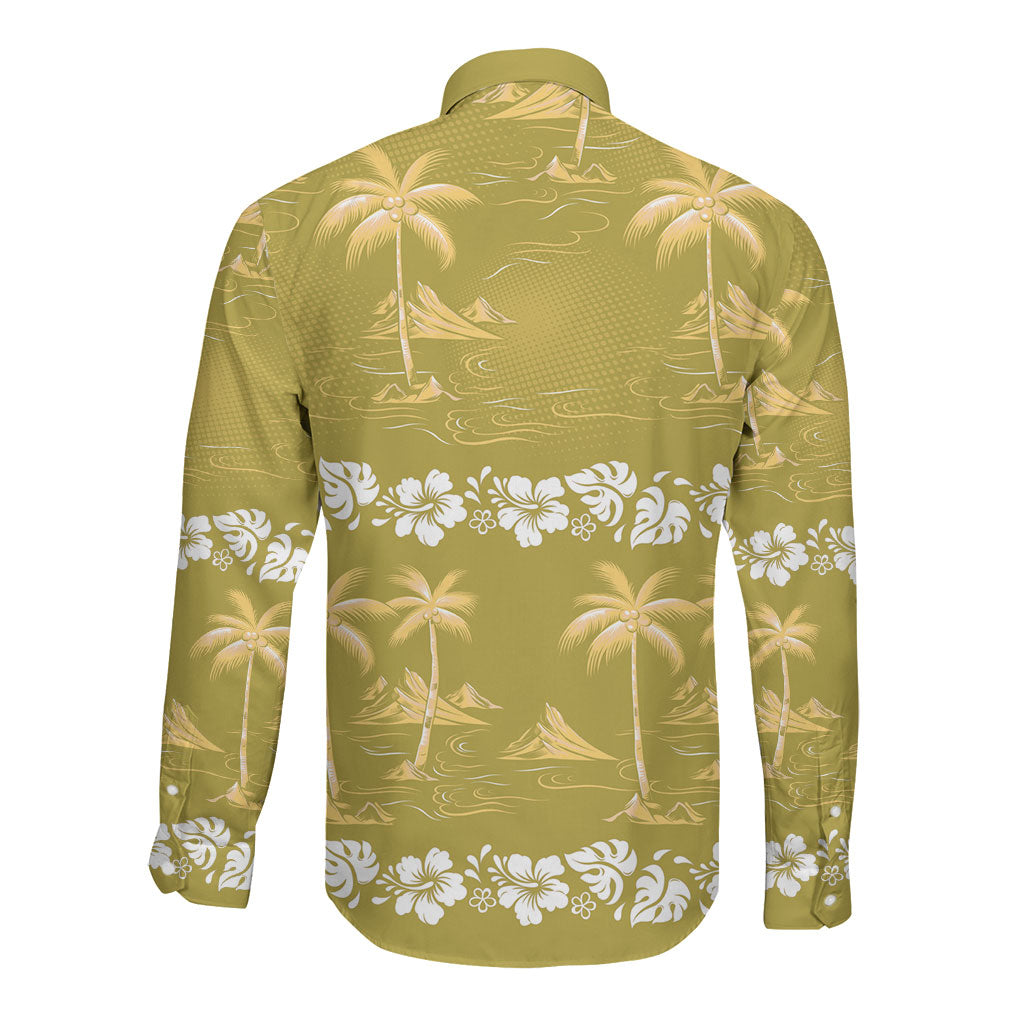 Yellow Hawaii Palm Tree Hibiscus Long Sleeve Button Shirt Fantasy Summer Vibe LT01 - Polynesian Pride