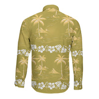 Yellow Hawaii Palm Tree Hibiscus Long Sleeve Button Shirt Fantasy Summer Vibe LT01 - Polynesian Pride
