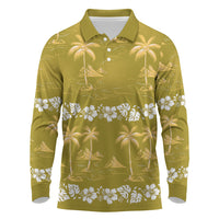 Yellow Hawaii Palm Tree Hibiscus Long Sleeve Polo Shirt Fantasy Summer Vibe LT01 Yellow - Polynesian Pride