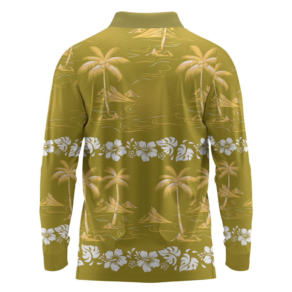 Yellow Hawaii Palm Tree Hibiscus Long Sleeve Polo Shirt Fantasy Summer Vibe LT01 - Polynesian Pride