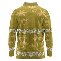 Yellow Hawaii Palm Tree Hibiscus Long Sleeve Polo Shirt Fantasy Summer Vibe LT01 - Polynesian Pride