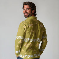 Yellow Hawaii Palm Tree Hibiscus Long Sleeve Polo Shirt Fantasy Summer Vibe LT01 - Polynesian Pride