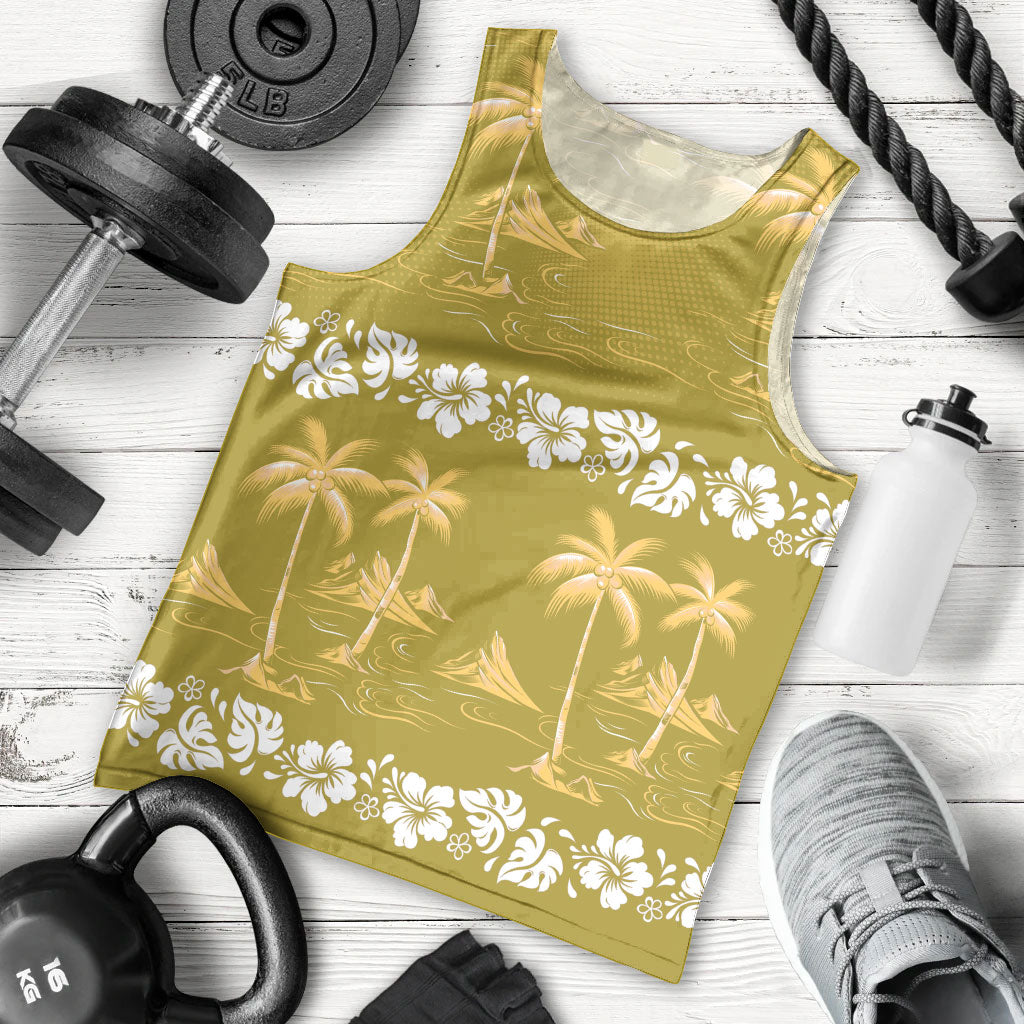 Yellow Hawaii Palm Tree Hibiscus Men Tank Top Fantasy Summer Vibe LT01 - Polynesian Pride