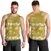 Yellow Hawaii Palm Tree Hibiscus Men Tank Top Fantasy Summer Vibe LT01 - Polynesian Pride