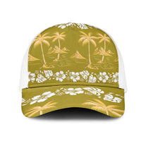 Yellow Hawaii Palm Tree Hibiscus Mesh Trucker Cap Fantasy Summer Vibe LT01 One Size White Yellow - Polynesian Pride