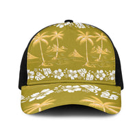 Yellow Hawaii Palm Tree Hibiscus Mesh Trucker Cap Fantasy Summer Vibe LT01 One Size Black Yellow - Polynesian Pride
