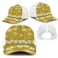 Yellow Hawaii Palm Tree Hibiscus Mesh Trucker Cap Fantasy Summer Vibe LT01 - Polynesian Pride