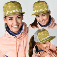 Yellow Hawaii Palm Tree Hibiscus Mesh Trucker Cap Fantasy Summer Vibe LT01 - Polynesian Pride