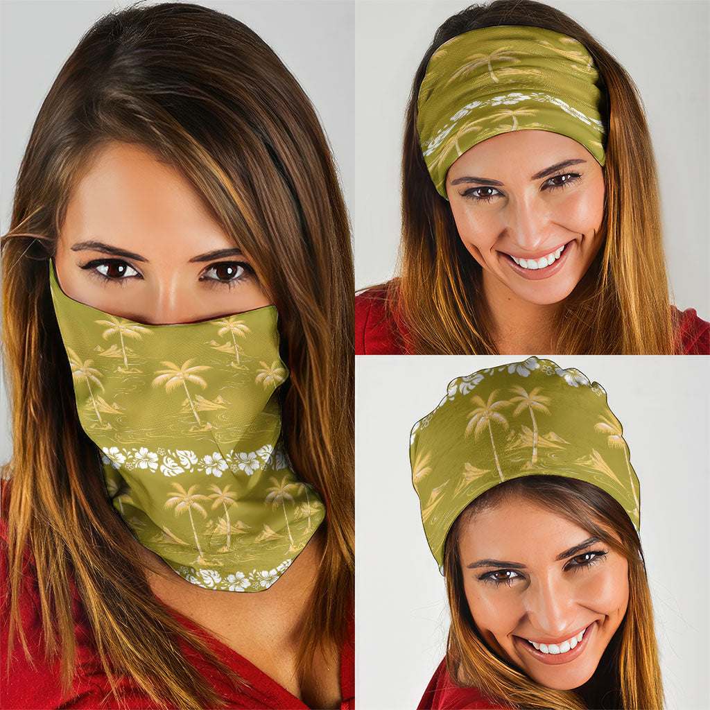 Yellow Hawaii Palm Tree Hibiscus Neck Gaiter Fantasy Summer Vibe LT01 - Polynesian Pride