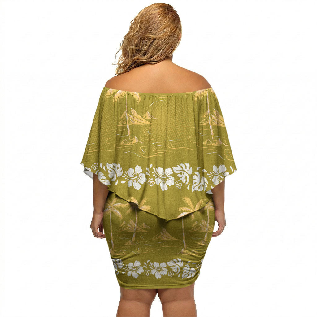 Yellow Hawaii Palm Tree Hibiscus Off Shoulder Short Dress Fantasy Summer Vibe LT01 - Polynesian Pride
