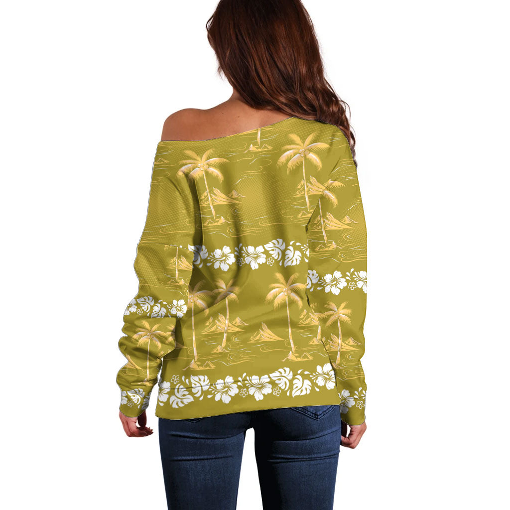 Yellow Hawaii Palm Tree Hibiscus Off Shoulder Sweater Fantasy Summer Vibe LT01 - Polynesian Pride