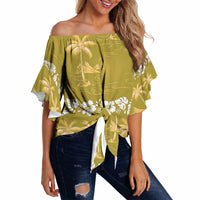 Yellow Hawaii Palm Tree Hibiscus Off Shoulder Wrap Waist Top Fantasy Summer Vibe LT01 Yellow - Polynesian Pride