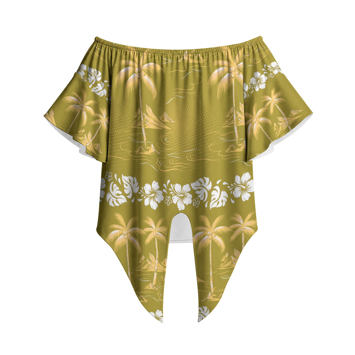 Yellow Hawaii Palm Tree Hibiscus Off Shoulder Wrap Waist Top Fantasy Summer Vibe LT01 - Polynesian Pride