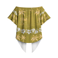 Yellow Hawaii Palm Tree Hibiscus Off Shoulder Wrap Waist Top Fantasy Summer Vibe LT01 - Polynesian Pride
