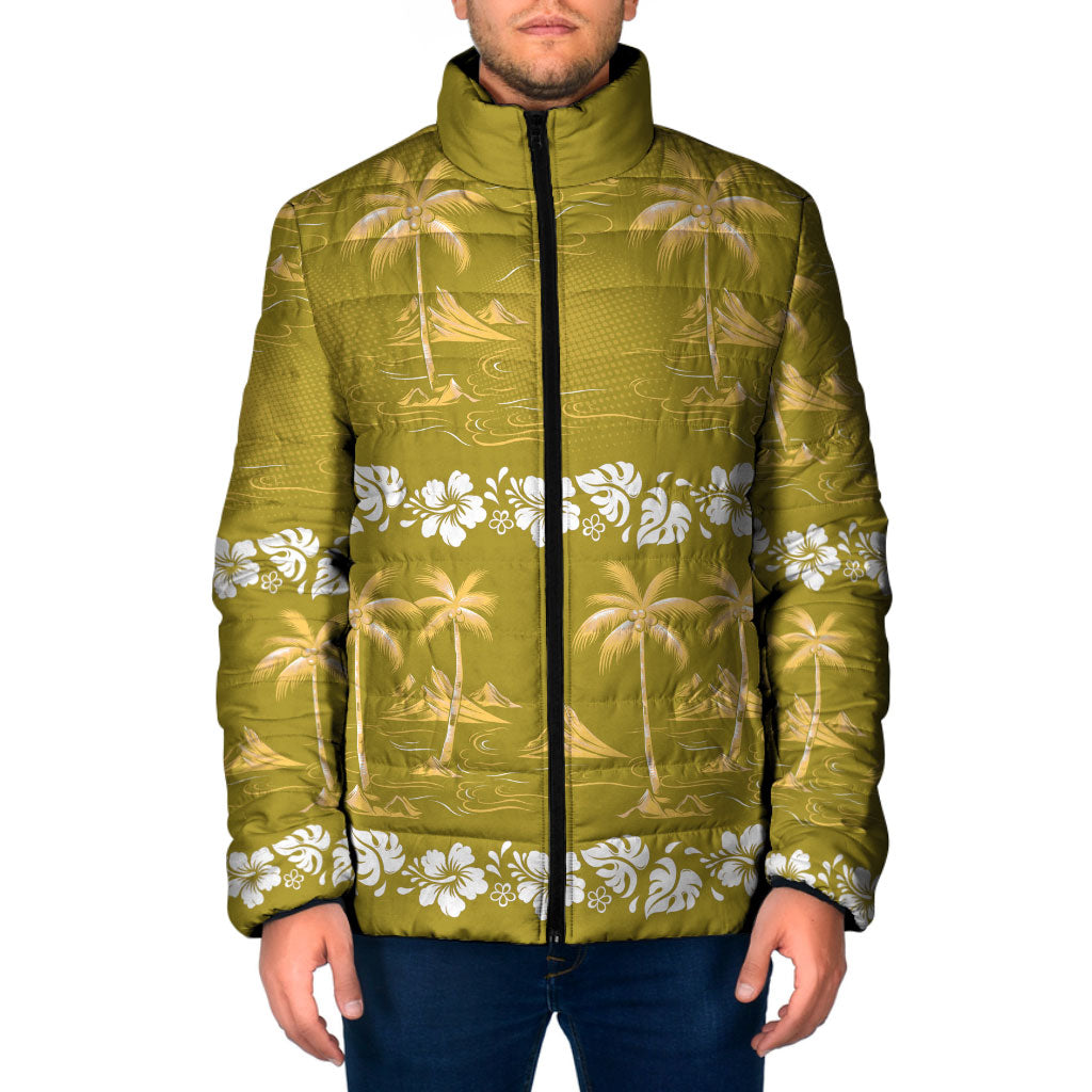 Yellow Hawaii Palm Tree Hibiscus Padded Jacket Fantasy Summer Vibe LT01 Men Yellow - Polynesian Pride