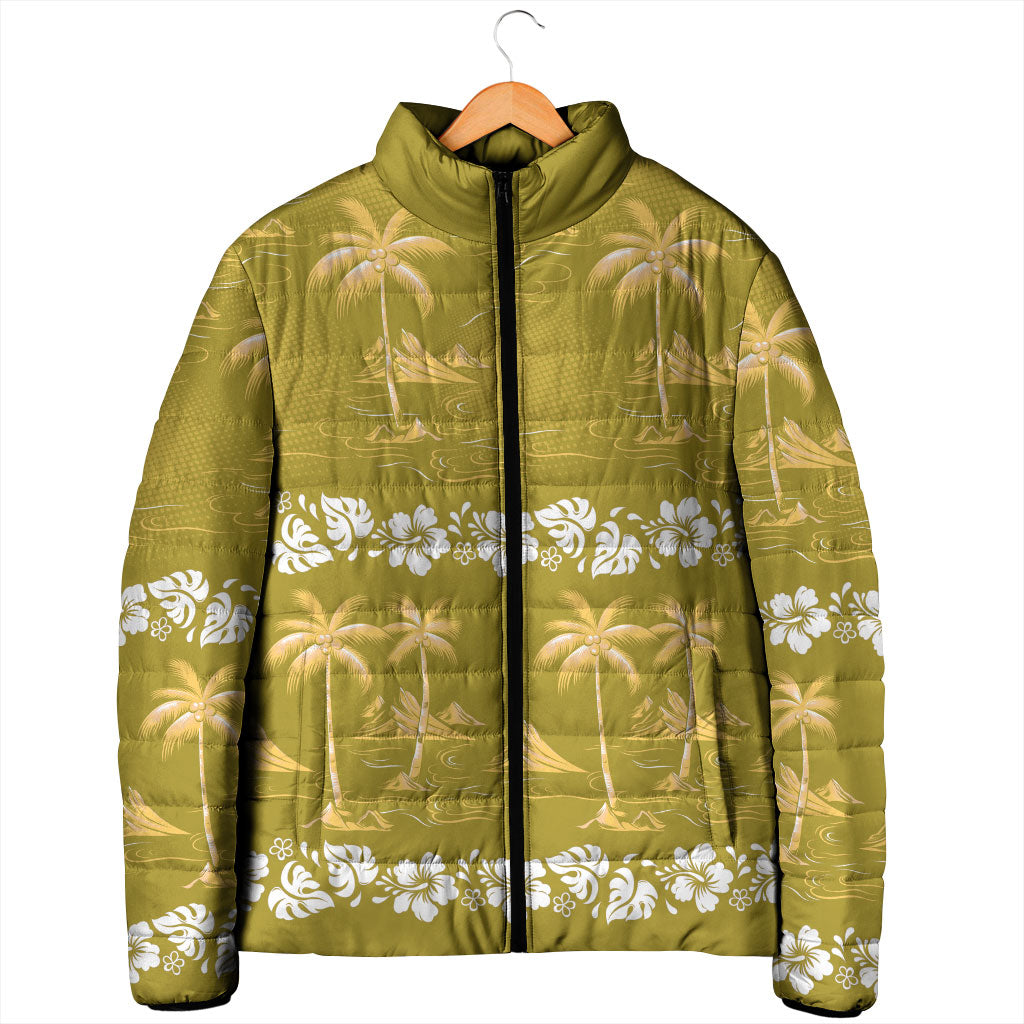 Yellow Hawaii Palm Tree Hibiscus Padded Jacket Fantasy Summer Vibe LT01 - Polynesian Pride