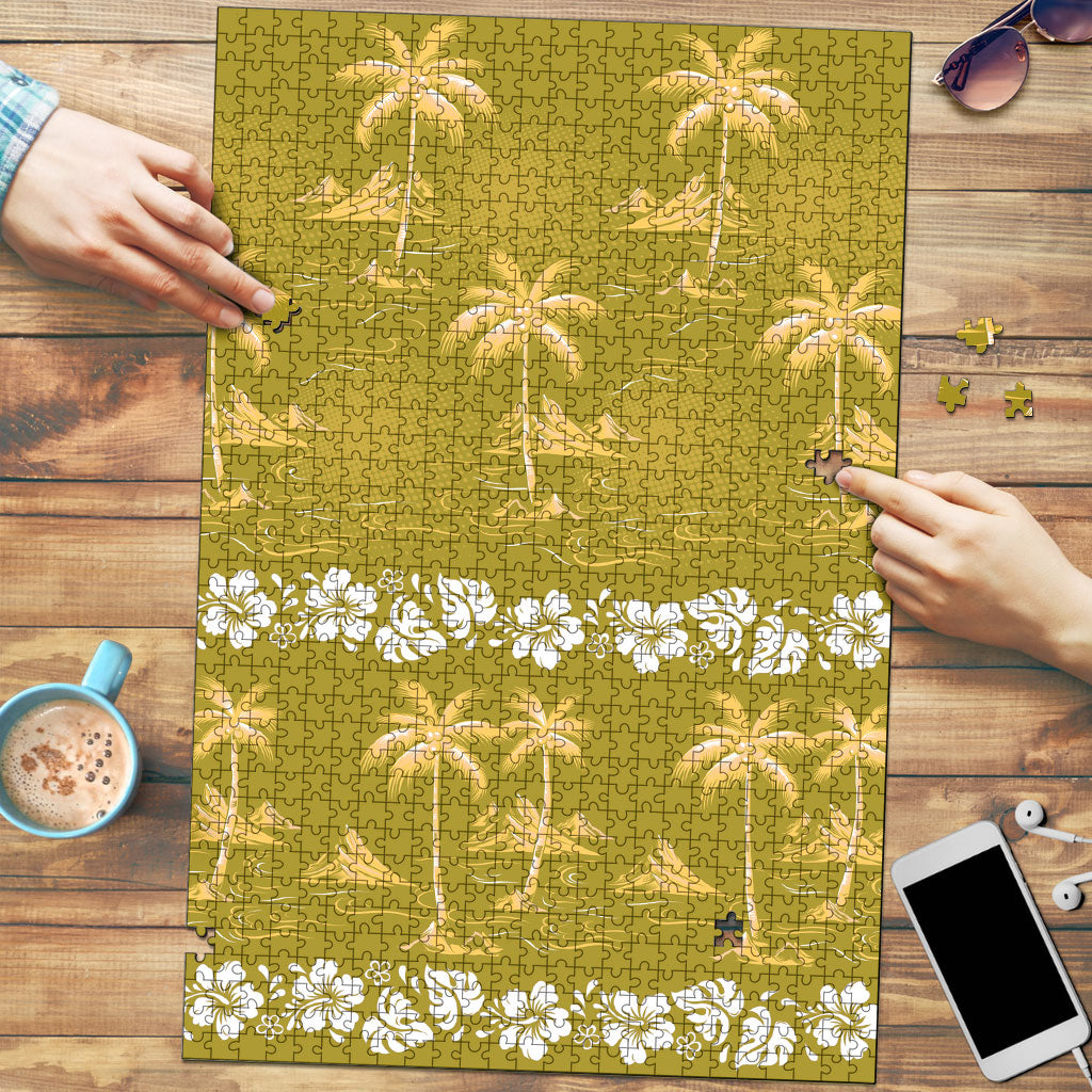 Yellow Hawaii Palm Tree Hibiscus Puzzle Fantasy Summer Vibe LT01 Yellow - Polynesian Pride