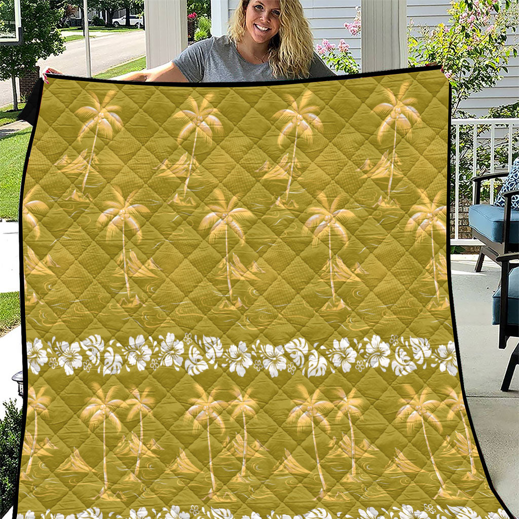Yellow Hawaii Palm Tree Hibiscus Quilt Fantasy Summer Vibe LT01 Yellow - Polynesian Pride