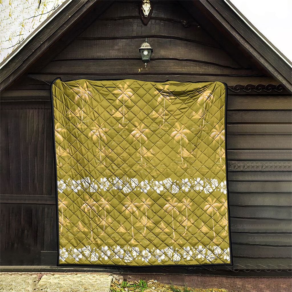 Yellow Hawaii Palm Tree Hibiscus Quilt Fantasy Summer Vibe LT01 - Polynesian Pride