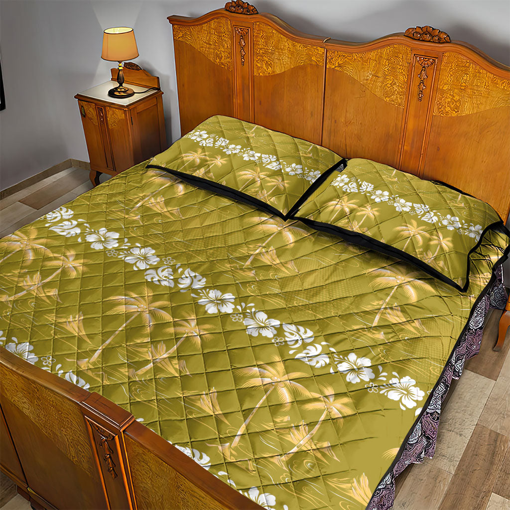 Yellow Hawaii Palm Tree Hibiscus Quilt Bed Set Fantasy Summer Vibe LT01 - Polynesian Pride