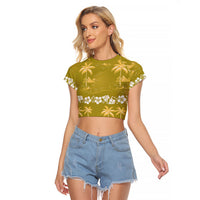 Yellow Hawaii Palm Tree Hibiscus Raglan Cropped T Shirt Fantasy Summer Vibe LT01 Female Yellow - Polynesian Pride