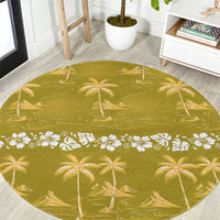 Yellow Hawaii Palm Tree Hibiscus Round Carpet Fantasy Summer Vibe LT01 Yellow - Polynesian Pride