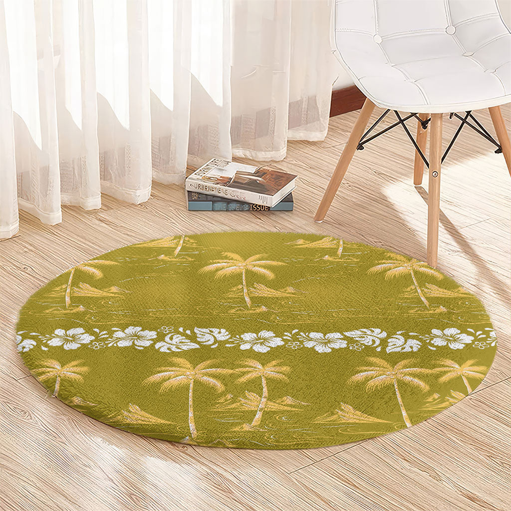 Yellow Hawaii Palm Tree Hibiscus Round Carpet Fantasy Summer Vibe LT01 - Polynesian Pride