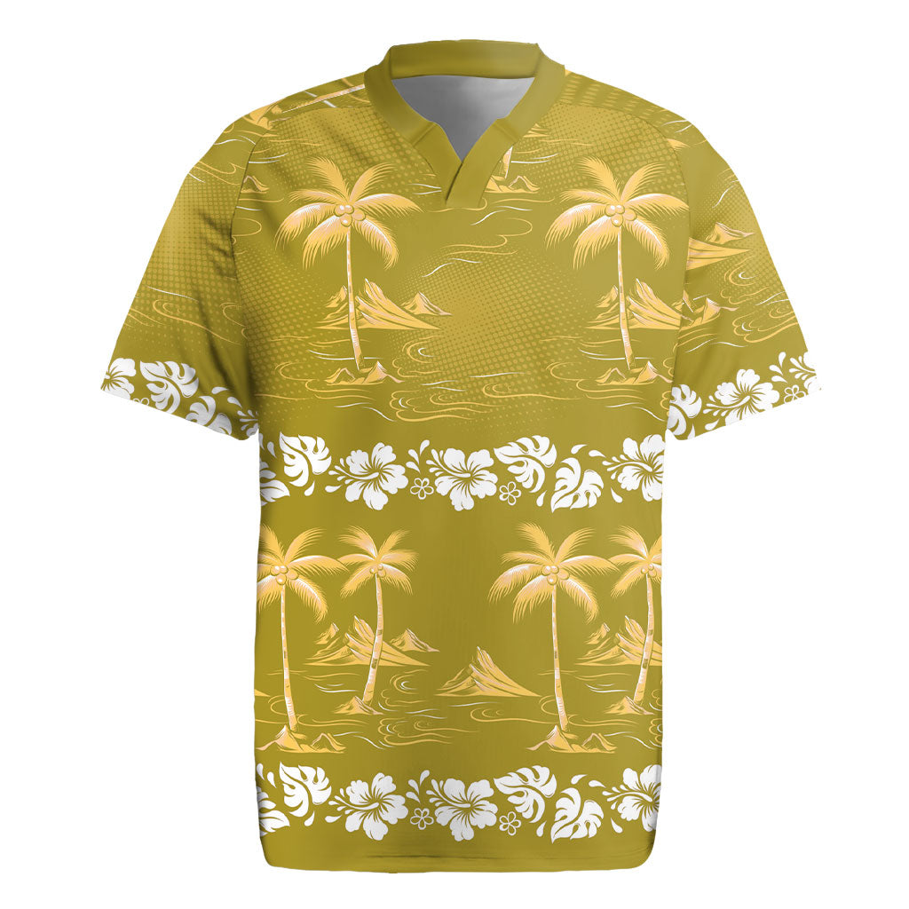 Yellow Hawaii Palm Tree Hibiscus Rugby Jersey Fantasy Summer Vibe LT01 Yellow - Polynesian Pride