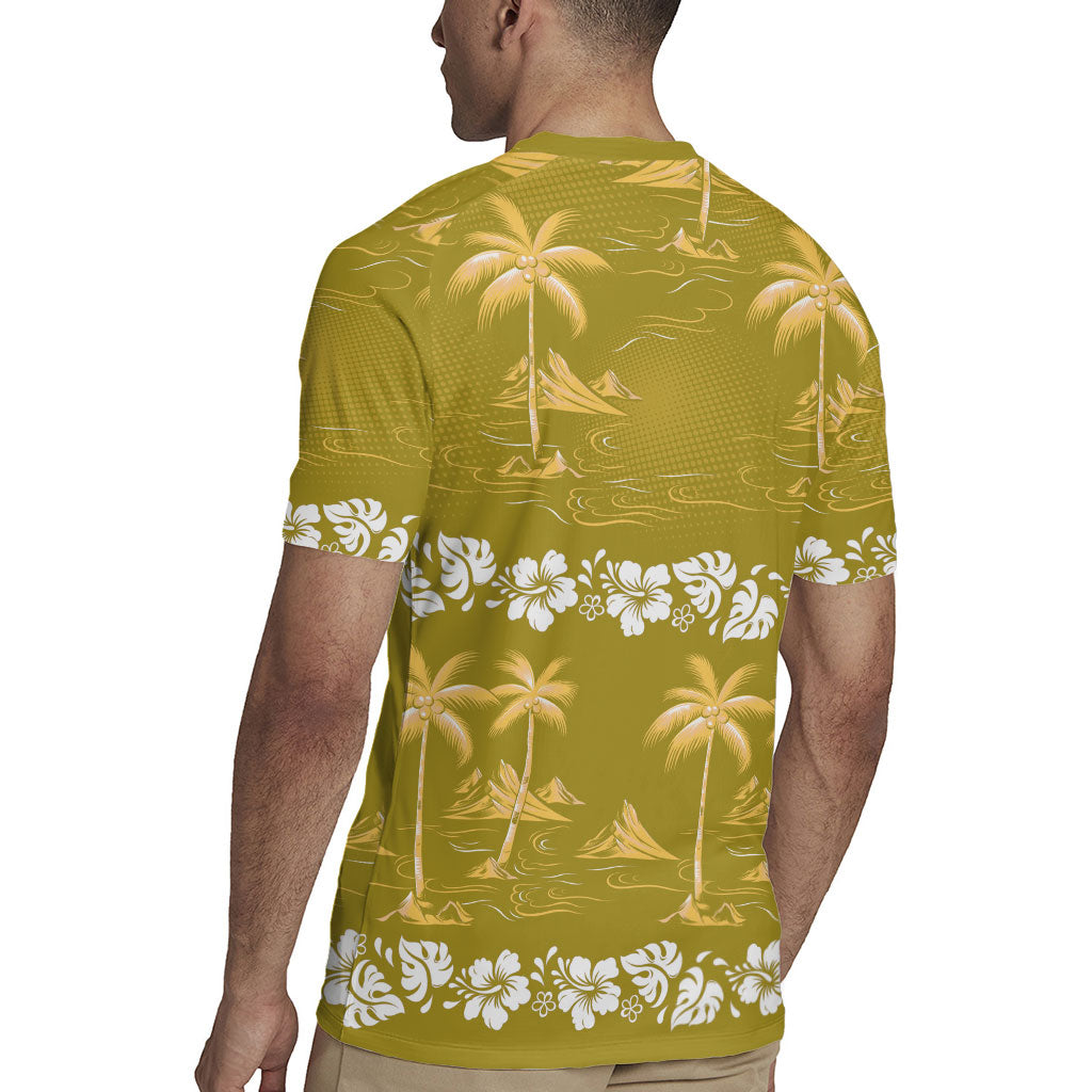 Yellow Hawaii Palm Tree Hibiscus Rugby Jersey Fantasy Summer Vibe LT01 - Polynesian Pride