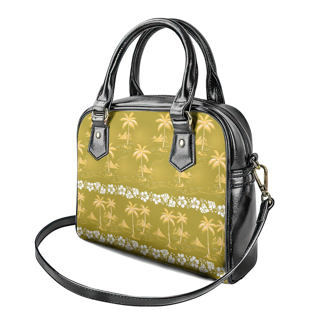 Yellow Hawaii Palm Tree Hibiscus Shoulder Handbag Fantasy Summer Vibe LT01 - Polynesian Pride