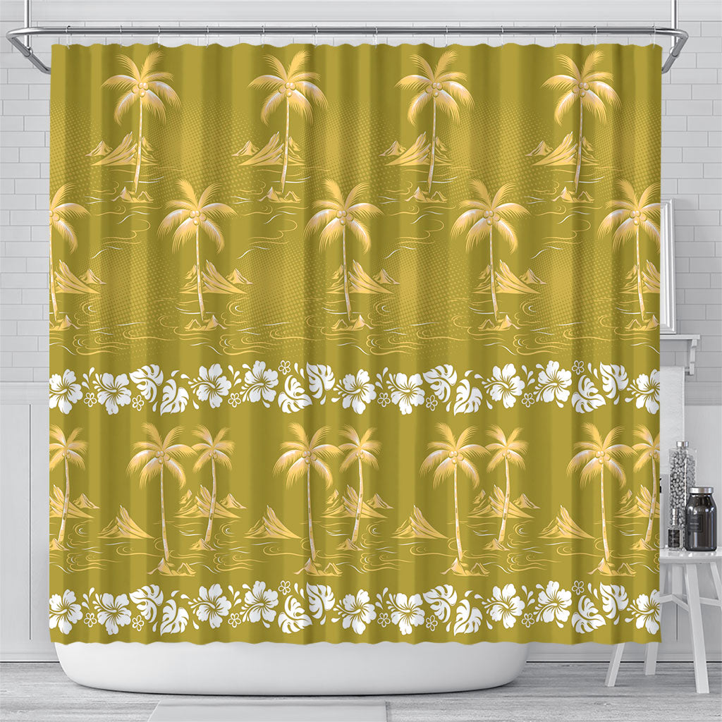 Yellow Hawaii Palm Tree Hibiscus Shower Curtain Fantasy Summer Vibe LT01 - Polynesian Pride