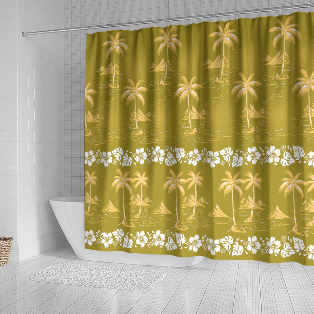 Yellow Hawaii Palm Tree Hibiscus Shower Curtain Fantasy Summer Vibe LT01 - Polynesian Pride