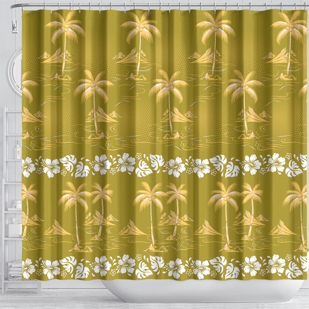 Yellow Hawaii Palm Tree Hibiscus Shower Curtain Fantasy Summer Vibe LT01 - Polynesian Pride