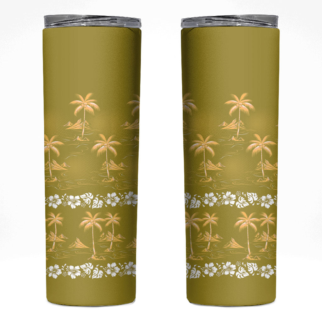 Yellow Hawaii Palm Tree Hibiscus Skinny Tumbler Fantasy Summer Vibe LT01 Yellow - Polynesian Pride