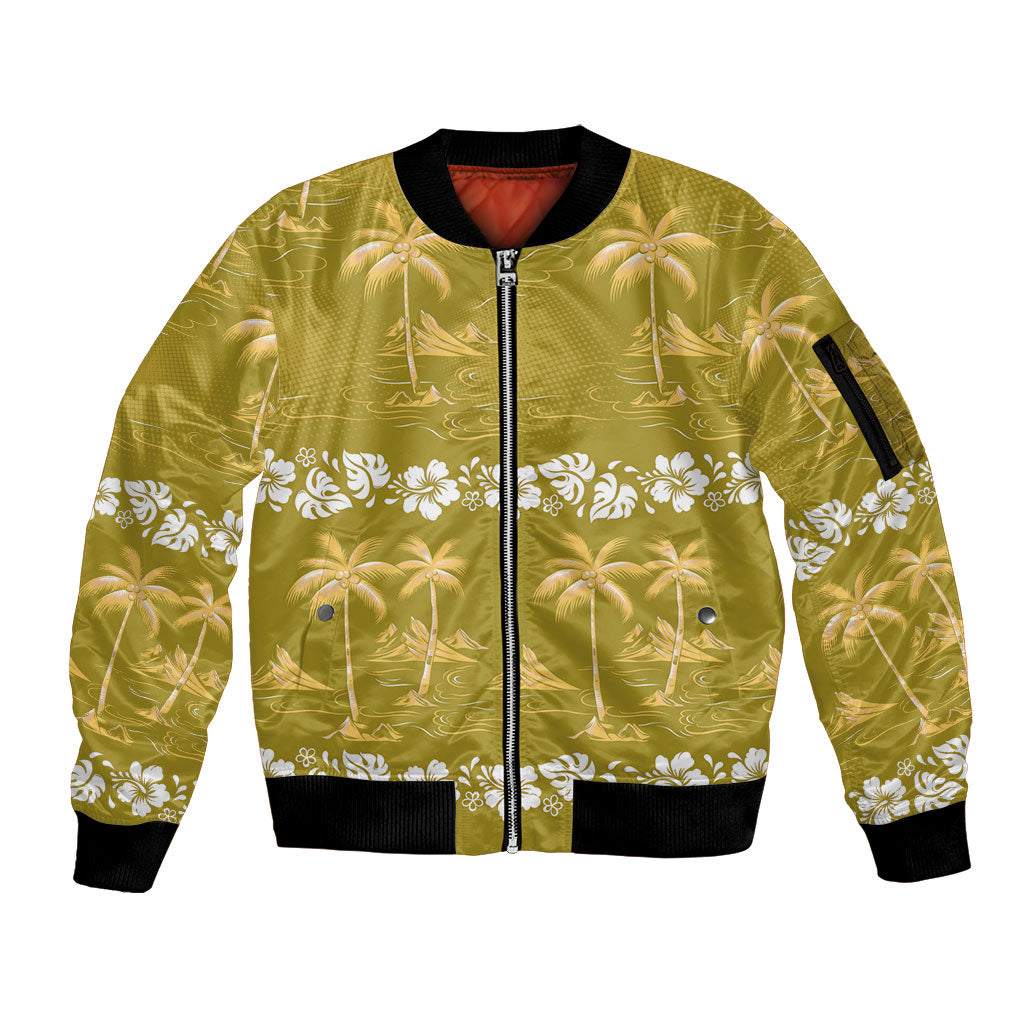 Yellow Hawaii Palm Tree Hibiscus Sleeve Zip Bomber Jacket Fantasy Summer Vibe LT01 Unisex Yellow - Polynesian Pride