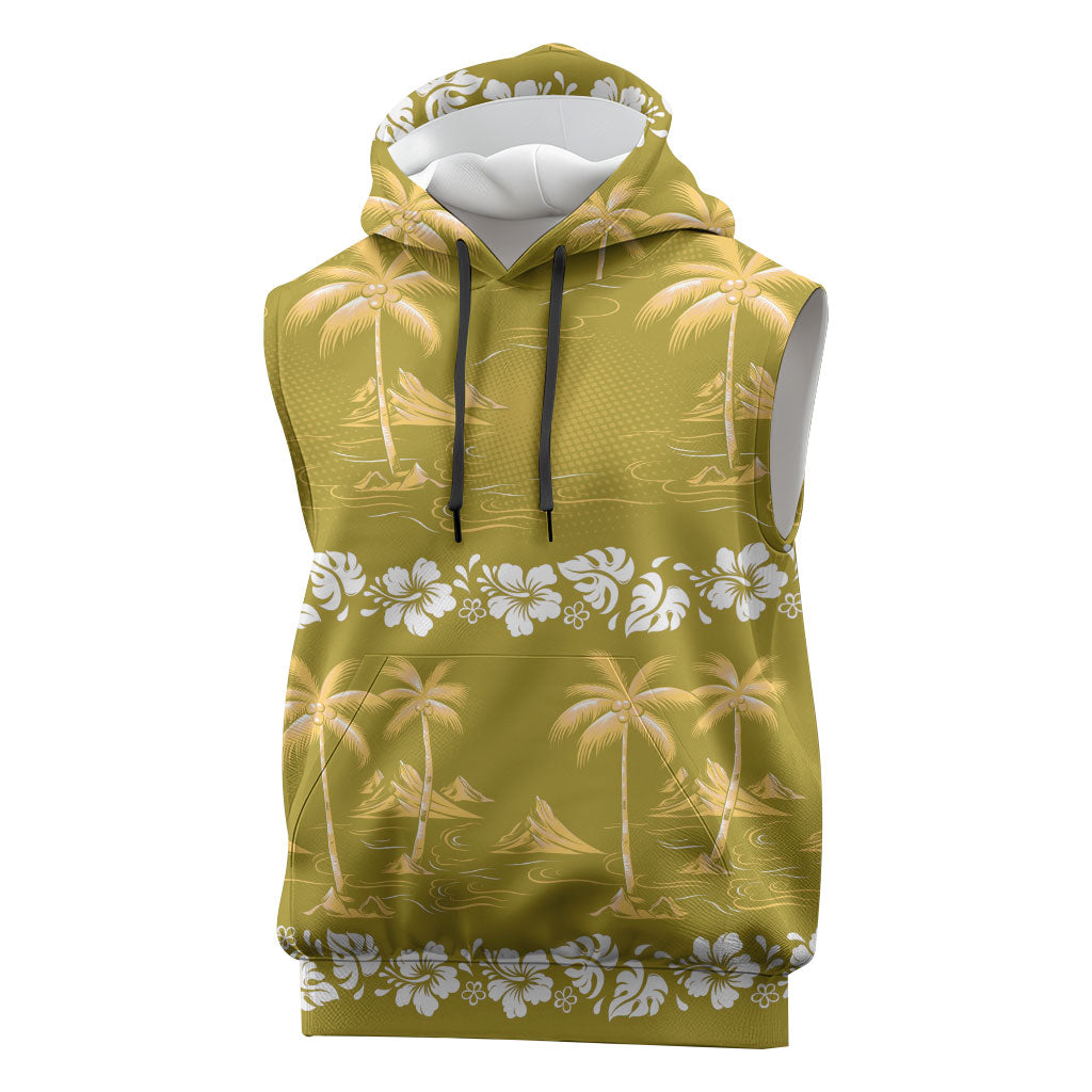 Yellow Hawaii Palm Tree Hibiscus Sleeveless Hoodie Fantasy Summer Vibe LT01 Yellow - Polynesian Pride