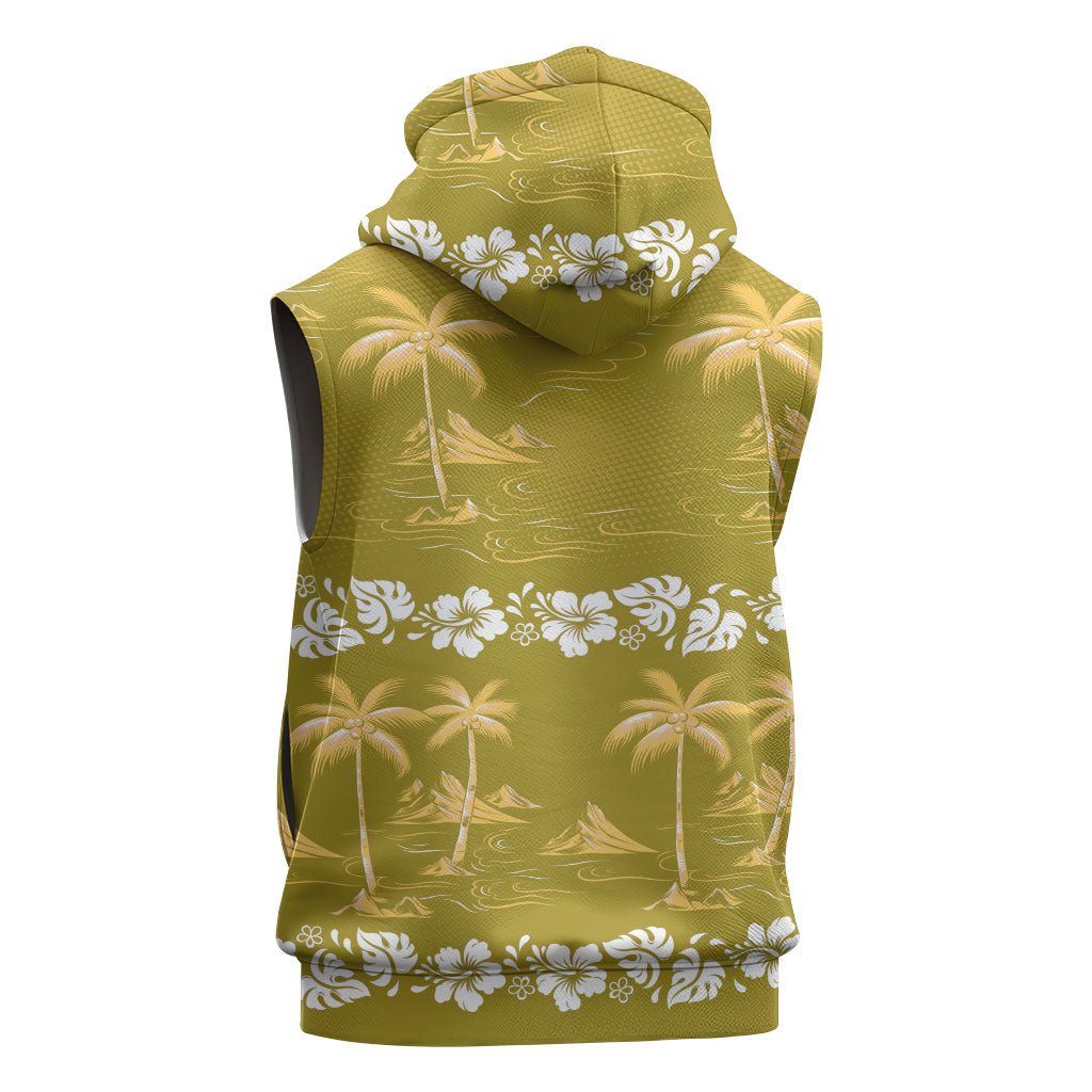 Yellow Hawaii Palm Tree Hibiscus Sleeveless Hoodie Fantasy Summer Vibe LT01 - Polynesian Pride