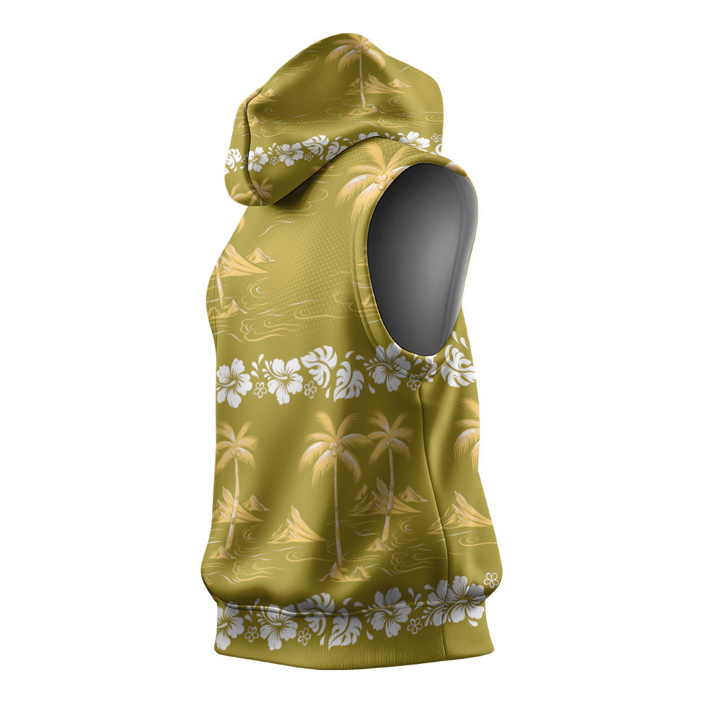 Yellow Hawaii Palm Tree Hibiscus Sleeveless Hoodie Fantasy Summer Vibe LT01 - Polynesian Pride