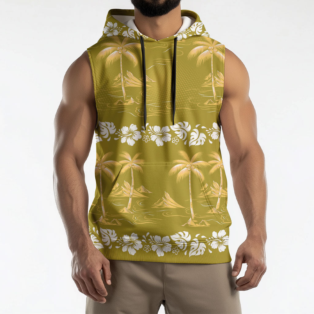 Yellow Hawaii Palm Tree Hibiscus Sleeveless Hoodie Fantasy Summer Vibe LT01 - Polynesian Pride