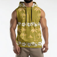 Yellow Hawaii Palm Tree Hibiscus Sleeveless Hoodie Fantasy Summer Vibe LT01 - Polynesian Pride