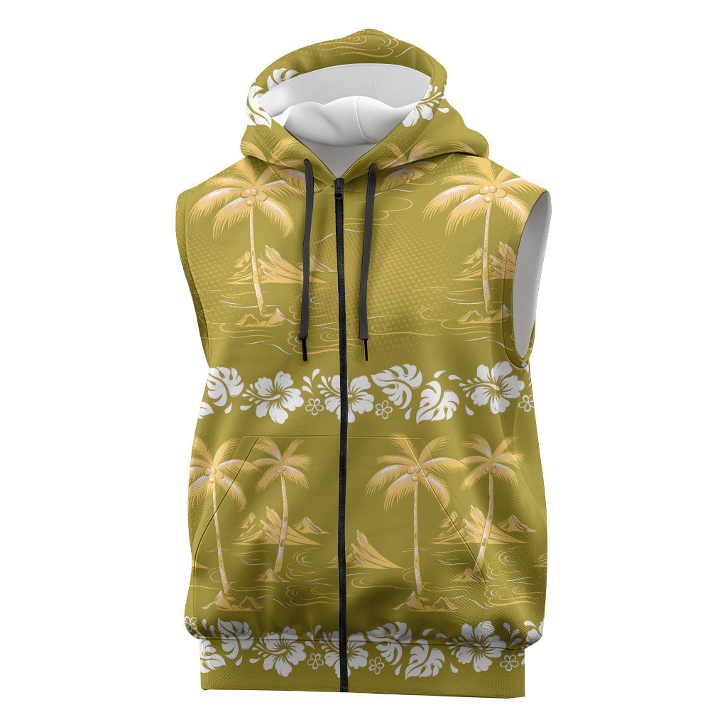 Yellow Hawaii Palm Tree Hibiscus Sleeveless Zip Hoodie Fantasy Summer Vibe LT01 Yellow - Polynesian Pride