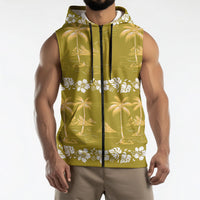 Yellow Hawaii Palm Tree Hibiscus Sleeveless Zip Hoodie Fantasy Summer Vibe LT01 - Polynesian Pride