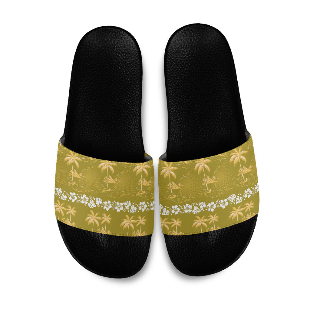 Yellow Hawaii Palm Tree Hibiscus Slide Sandals Fantasy Summer Vibe LT01 Yellow - Polynesian Pride
