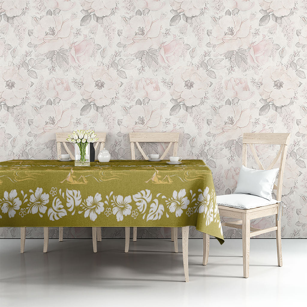 Yellow Hawaii Palm Tree Hibiscus Tablecloth Fantasy Summer Vibe LT01 - Polynesian Pride