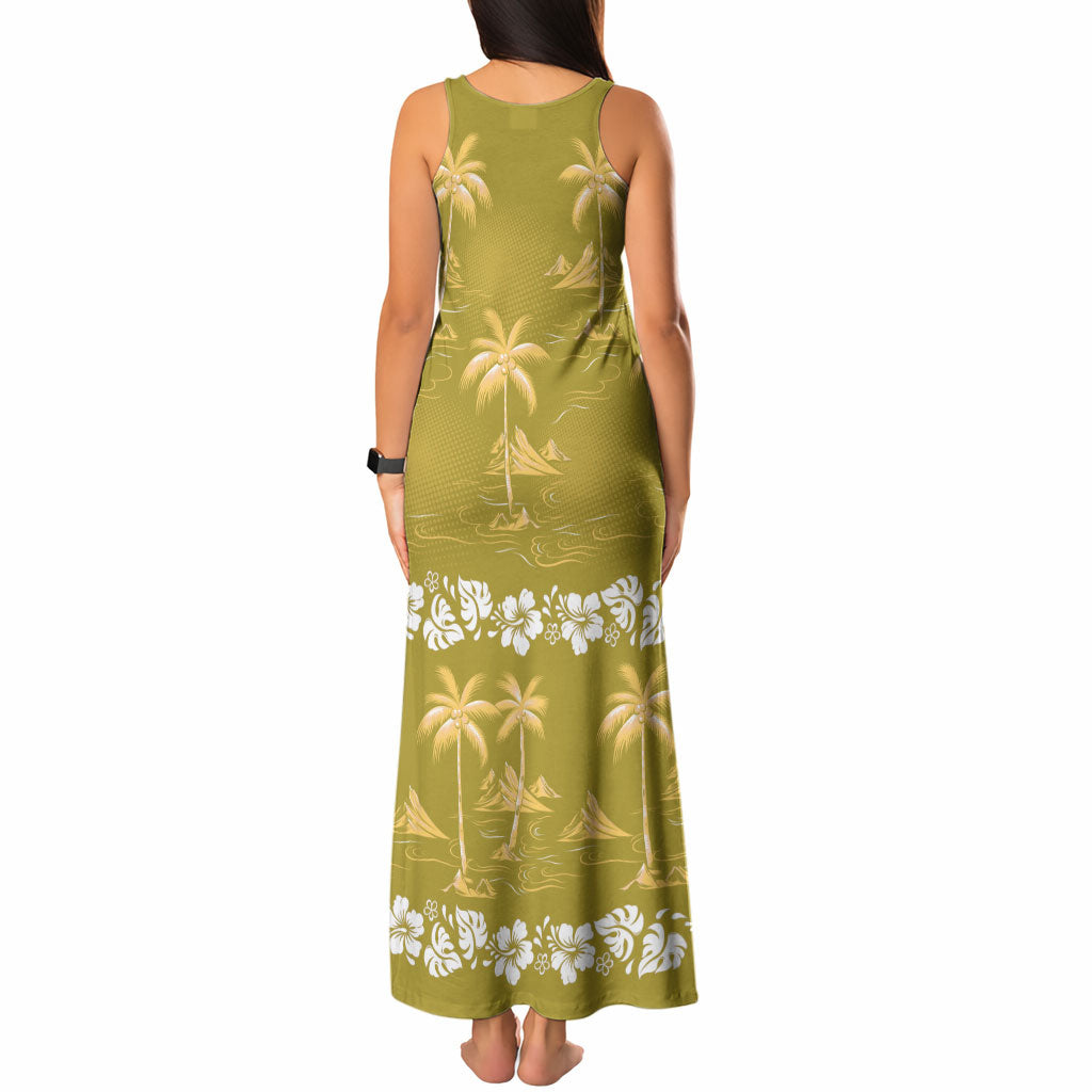 Yellow Hawaii Palm Tree Hibiscus Tank Maxi Dress Fantasy Summer Vibe LT01 - Polynesian Pride