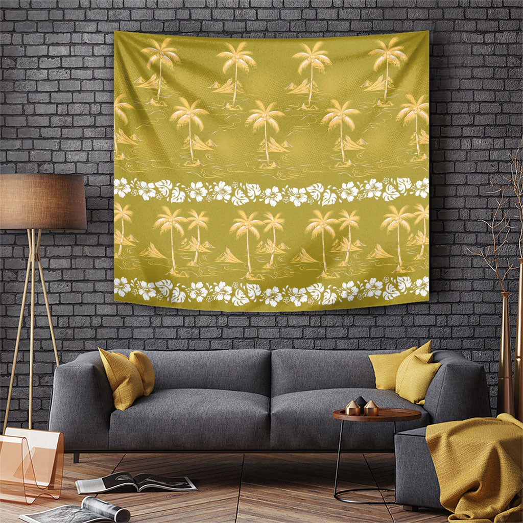 Yellow Hawaii Palm Tree Hibiscus Tapestry Fantasy Summer Vibe LT01 Yellow - Polynesian Pride